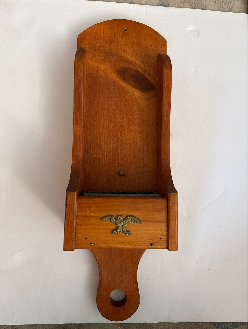 Vintage Wooden Wall Mount Match Holder with Eagle Emblem